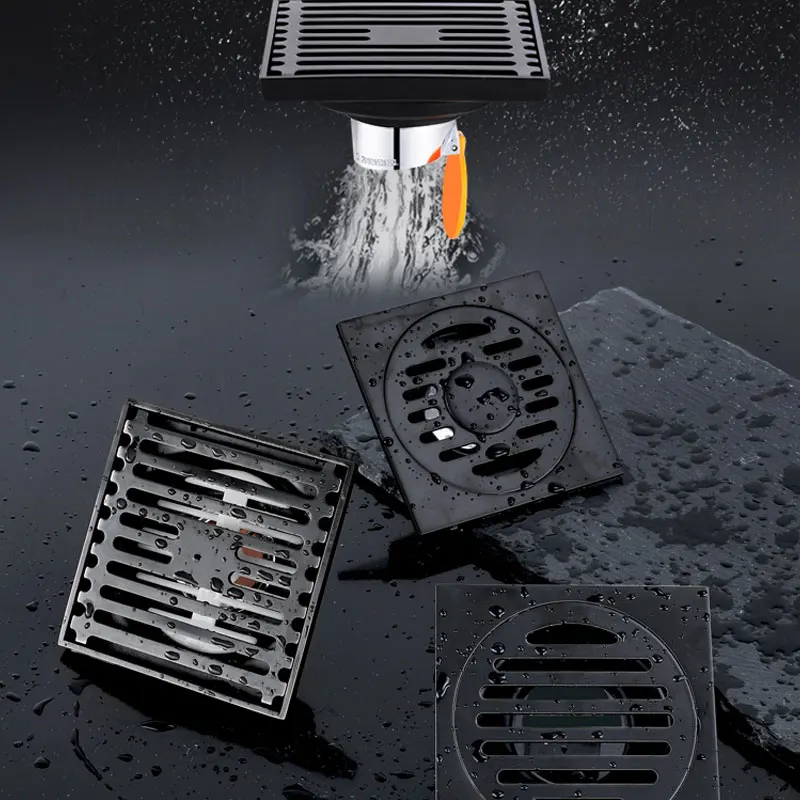 

Anti Clogging Modern Black Shower Room Floor Drain Filter Deodorant Washing Machine Room Insert Square Sewer Drainage Fliter