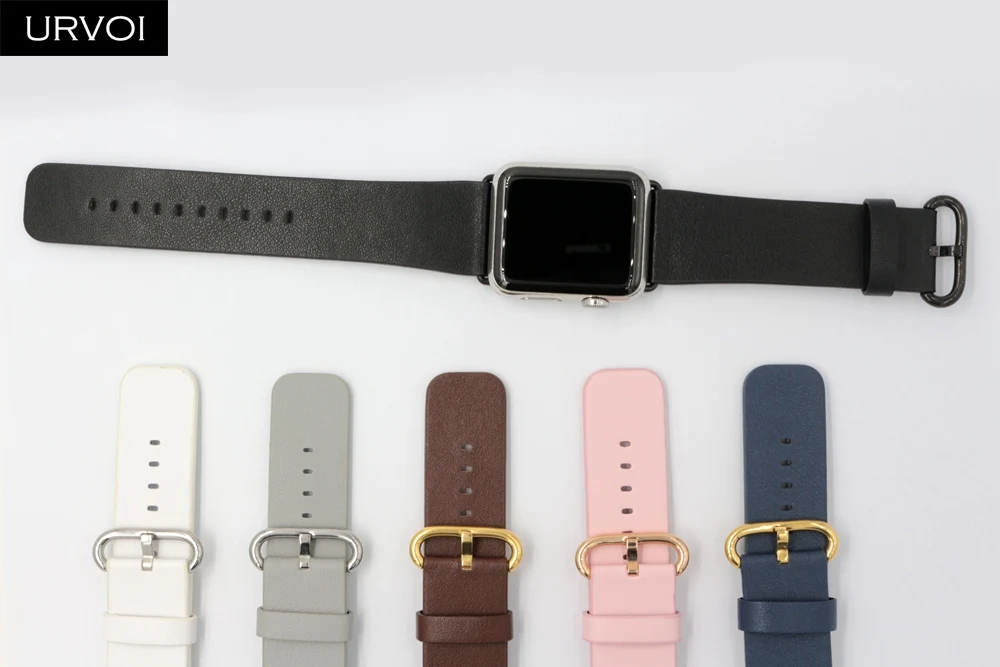 URVOI кожаный ремешок для apple watch 4 5 3 2 1 ремешок для iwatch 40 мм 44 мм Свифт кожа классическая Пряжка современный дизайн