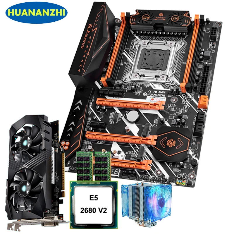 Preise HUANANZHI Deluxe X79 Motherboard Auf Verkauf CPU Xeon E5 2680 V2 RAM 32G(2*16G) Video Karte GTX1050Ti 4G Computer Hardware DIY