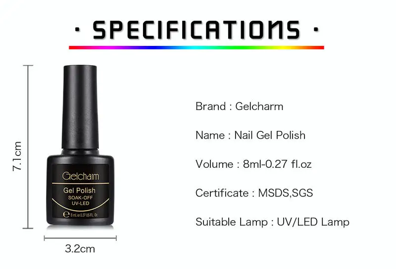 Gelcharm 8 мл сменная серия Гель-лак для ногтей УФ светодиодный отмачиваемый лак для ногтей Блеск для ногтей салон маникюрный лак