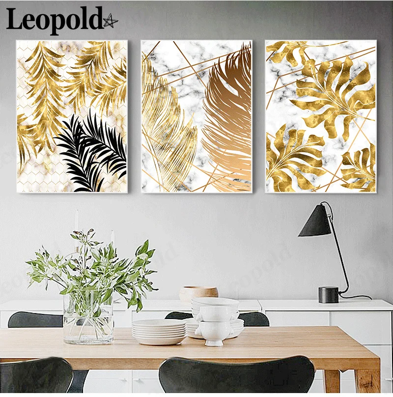 

Nordic Plant Canvas Painting Luxury Style Golden Leaf Poster Wall Painting Art Modern Bedroom Decoration Frameless Painting