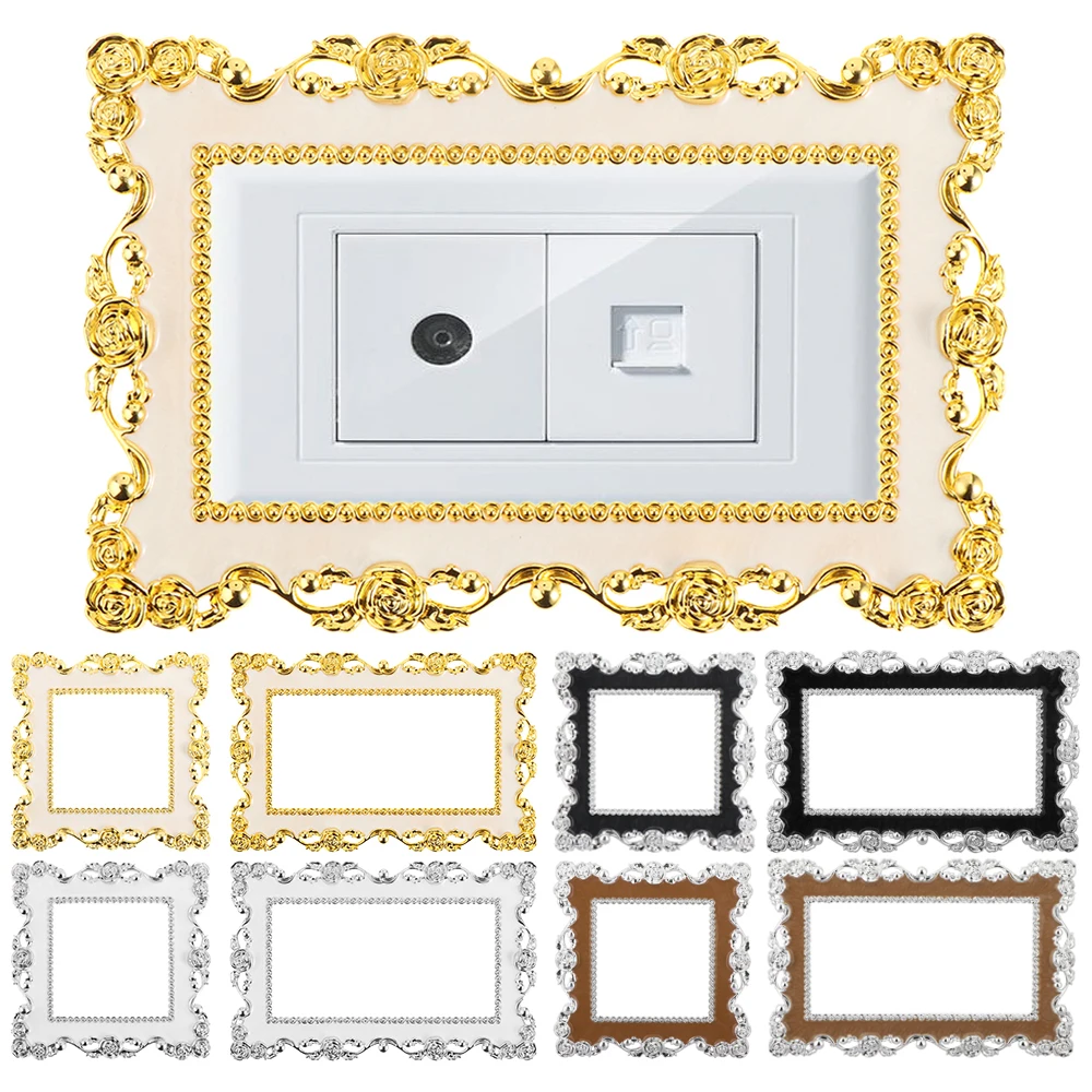 Single/Double Switch Panel Sticker European Style Gold Silver Rose Edge Resin Socket Surround Frame Cover Elegant Wall Decor New | Дом и сад