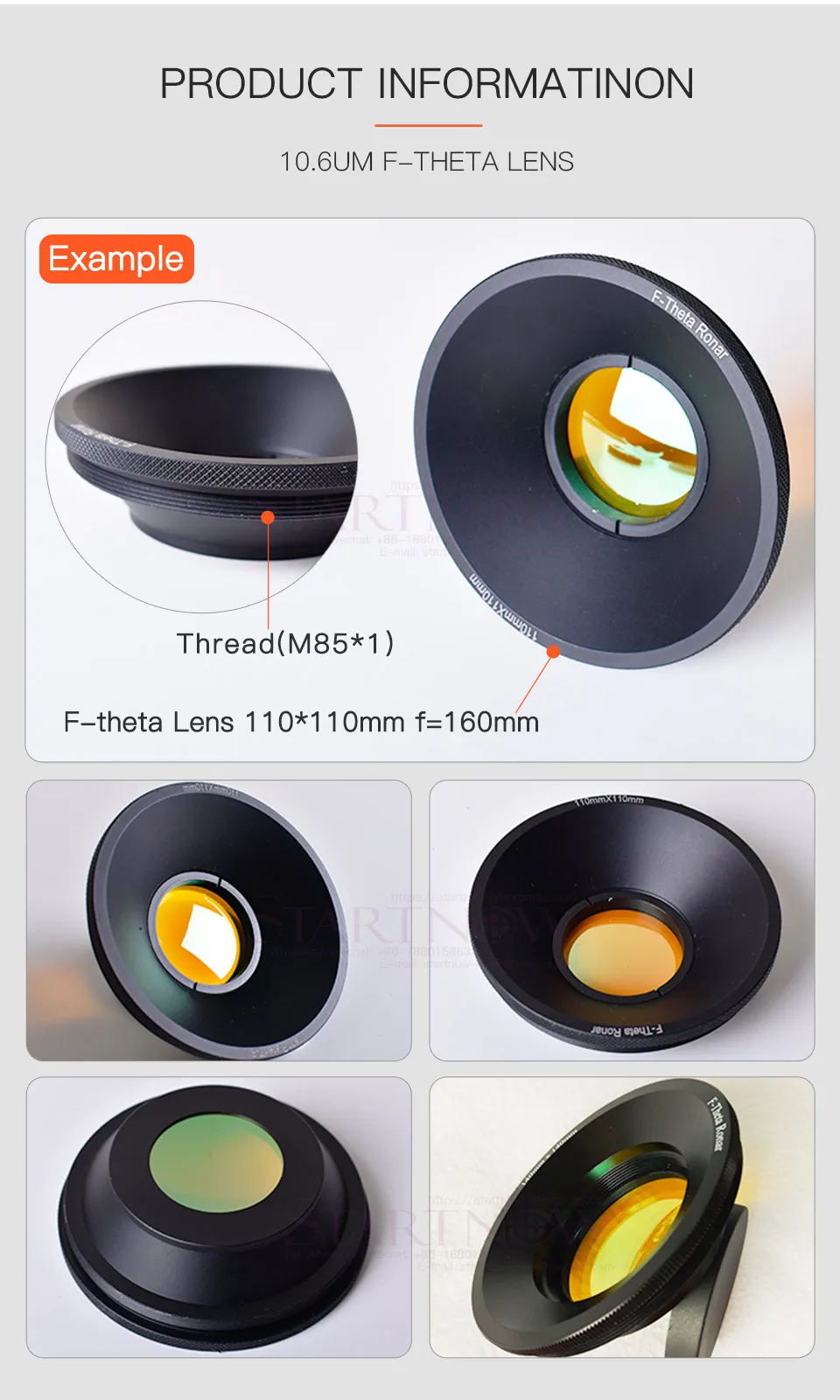 10.6um F-theta сканирующая линза 10600nm 35x35-300x300mm F100-400mm ZnSe резьба M85mm CO2 Лазерная полевая линза для CO2 лазерная маркировочная машина