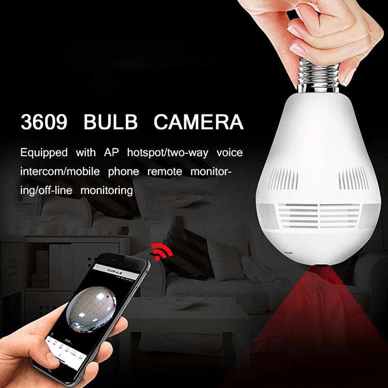 Панорамная лампочка с камерой 960P Full HD 2mp 360 градусов рыбий глаз Wify