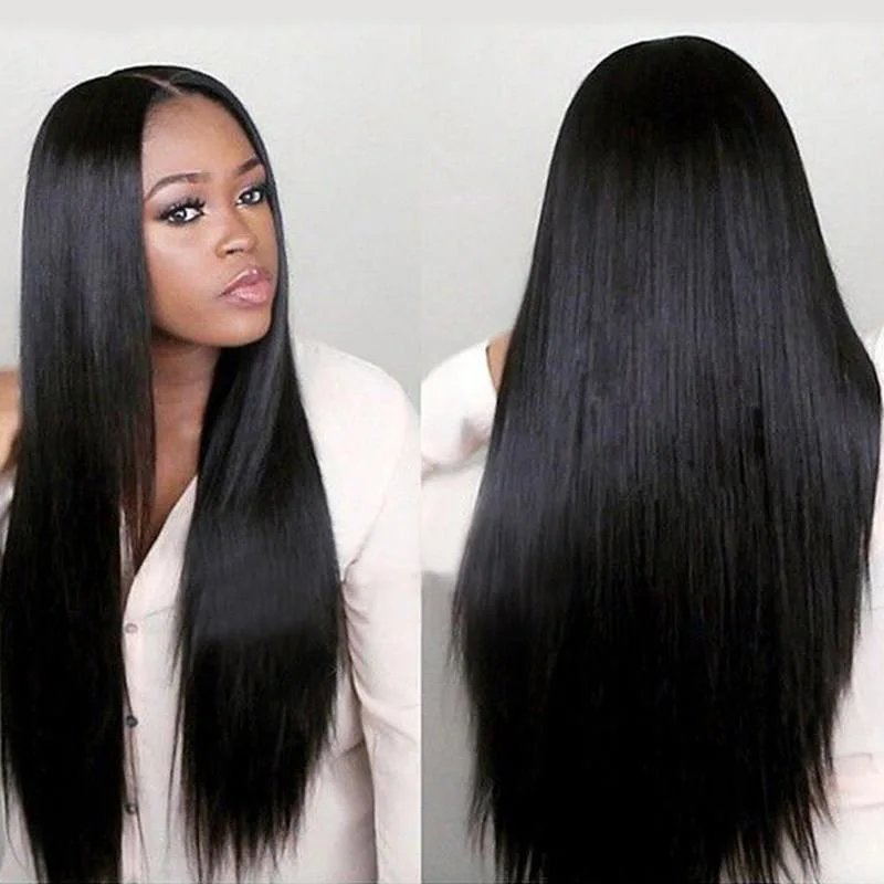 Длинный прямой черный парик, синтетические парики для женщин, натуральный парик на сетке, Термостойкое волокно, естественный парик от AliExpress WW
