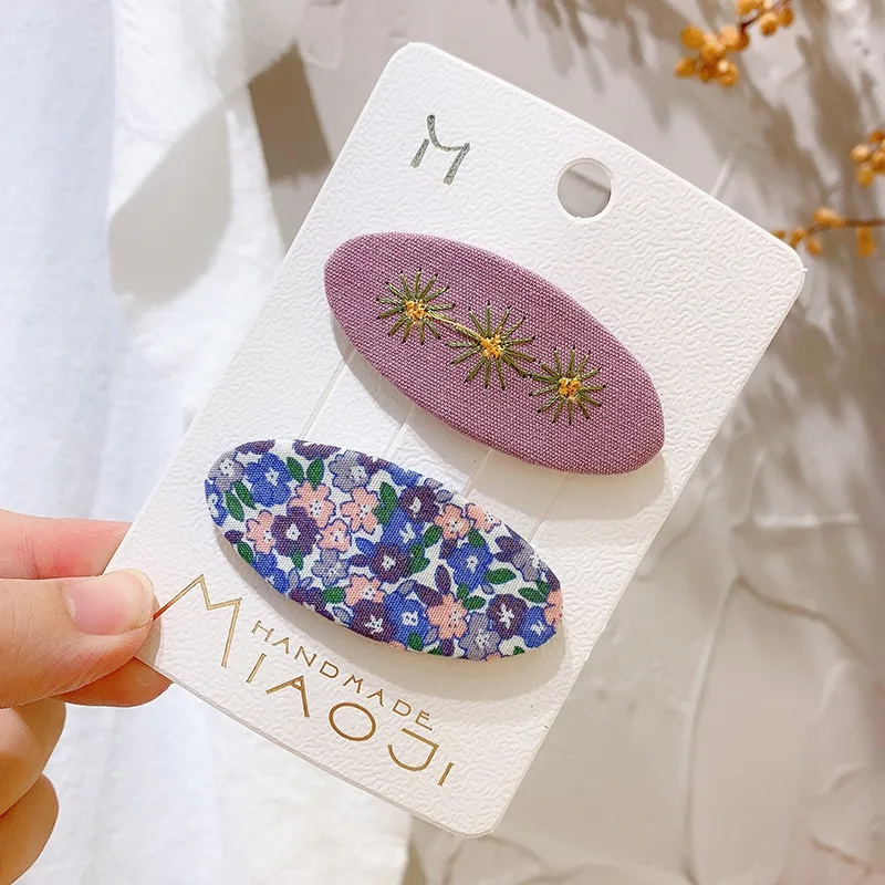 

2PCS Candy Color Girls Hairclips Oval Embroidery Small Floral Western Style Hairpins Baby Girls Hair Accessories Hot Selling