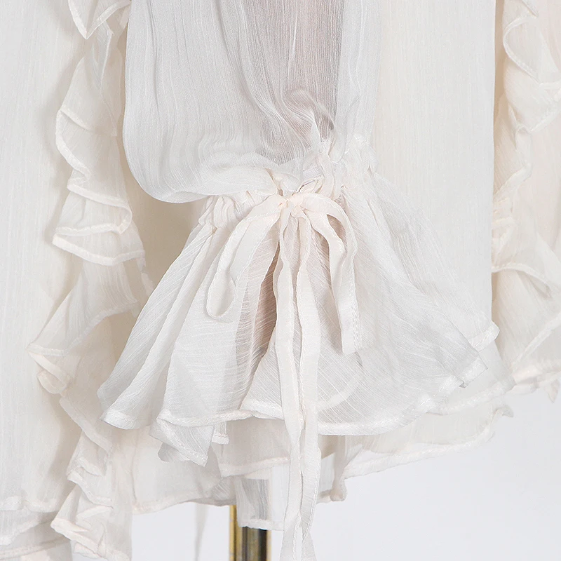 

TWOTWINSTYLE Patchwork Ruffle Elegant Dress For Women V Neck Long Sleeve High Waist Solid Mini Dresses Female Fashion New Spring