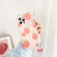 sumkeymi 3d cute cat ear model pendant phone case for iphone 12 11 13 pro max 8 plus x xr xs max cover cute strawberry silicone