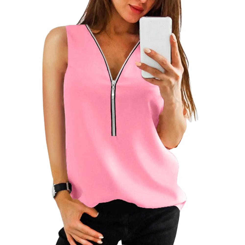 Pink 2 LAAMEI/женские рубашки на молнии с коротким рукавом, сексуальный топ с v-образным вырезом, женские блузки, Повседневная футболка, топы, женская одежда, большие размеры - Цвет: Pink 2