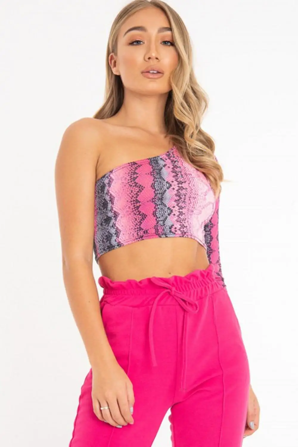 Женский топ на одно плечо Hirigin пикантный укороченный с пуш-ап и змеиным принтом