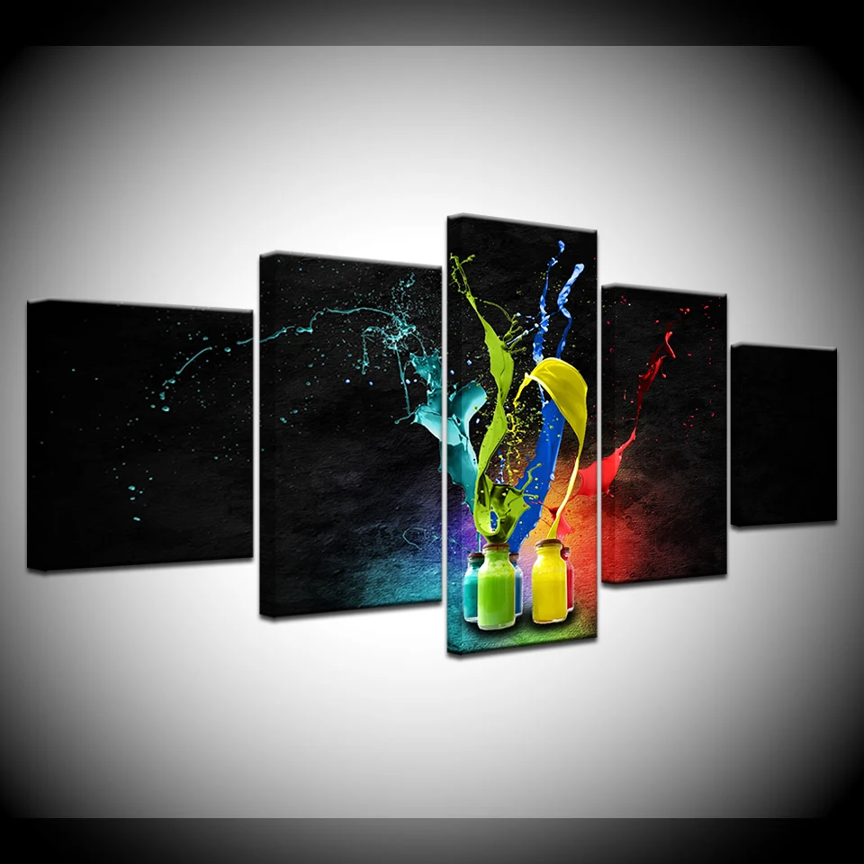 Art Living Room Printed Home Decor Canvas Pictures 5 Panel Color Bottle Abstract Splash Modern HD Frame Painting Poster Wall | Дом и сад