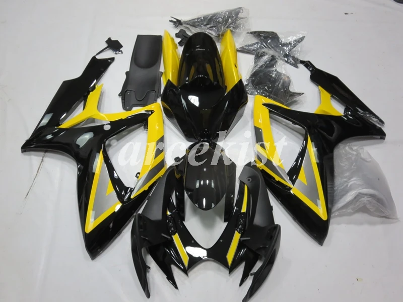

4 подарка, новый комплект обтекателей из АБС-пластика для мотоцикла, подходит для Suzuki GSX-R 600 750 2006 06 07 GSXR600 GSXR750, черный, желтый