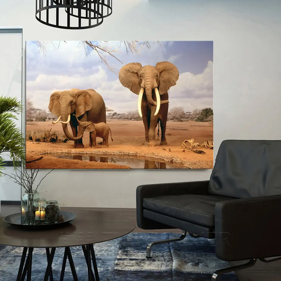Картина с изображением животных слон сыновьями холст постер аниме Настенная