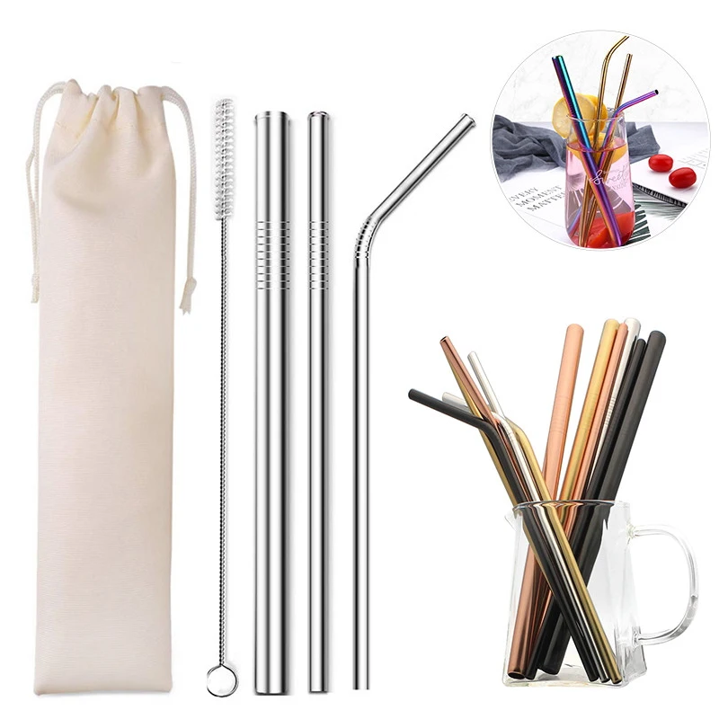 

Reusable Metal Straws 304 Stainless Steel Sturdy Bent Straight Drinks Straw