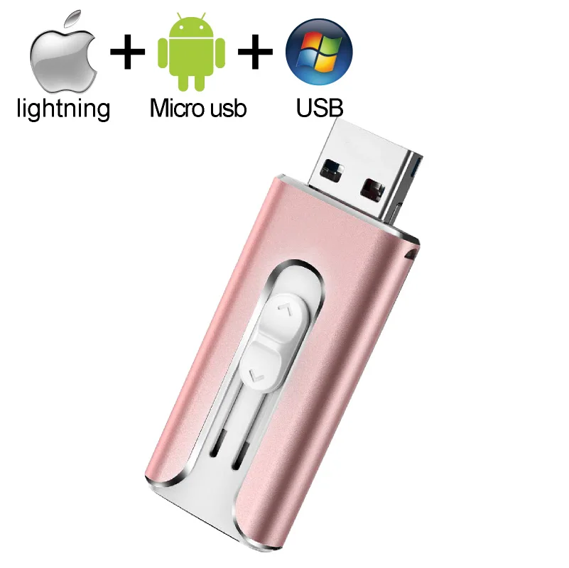 Eaget 3 в 1 OTG USB флэш-накопитель 32 GB/64 GB/128 ГБ флэш-накопитель металлический флэш-накопитель 256 ГБ для iPhone X/8/7/6 Plus USB флэш-накопитель