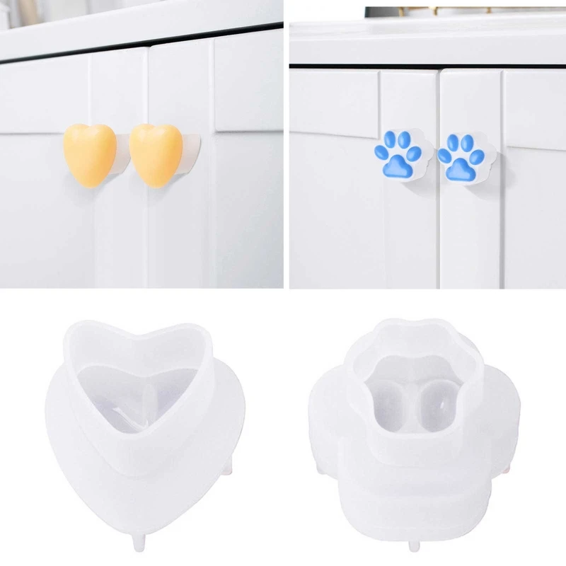 

Силиконовые формы для ручек из эпоксидной смолы, в форме милого сердца/кота, лапы, полимерные ручки для ящиков, для творчества, для шкафов, ко...