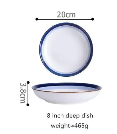 20cm deep plate Теарелка керамическая подставка для кухни набор посуды посуда рисовый салат лапша миска для супа кухня - Цвет: 20cm deep plate