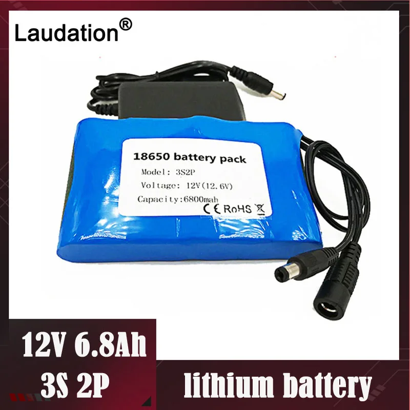Laudation 3s bms 12 v аккумулятор портативный супер перезаряжаемый 12 Вольт литий-ионный аккумулятор DC12.6V 6800mAh CCTV/Cam монитор+ 1A зарядное устройство