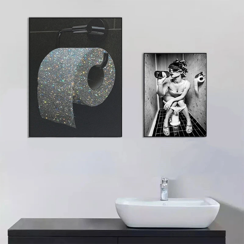 Современная унитаза сексуальная женщина холст печать бар девушка питьевой