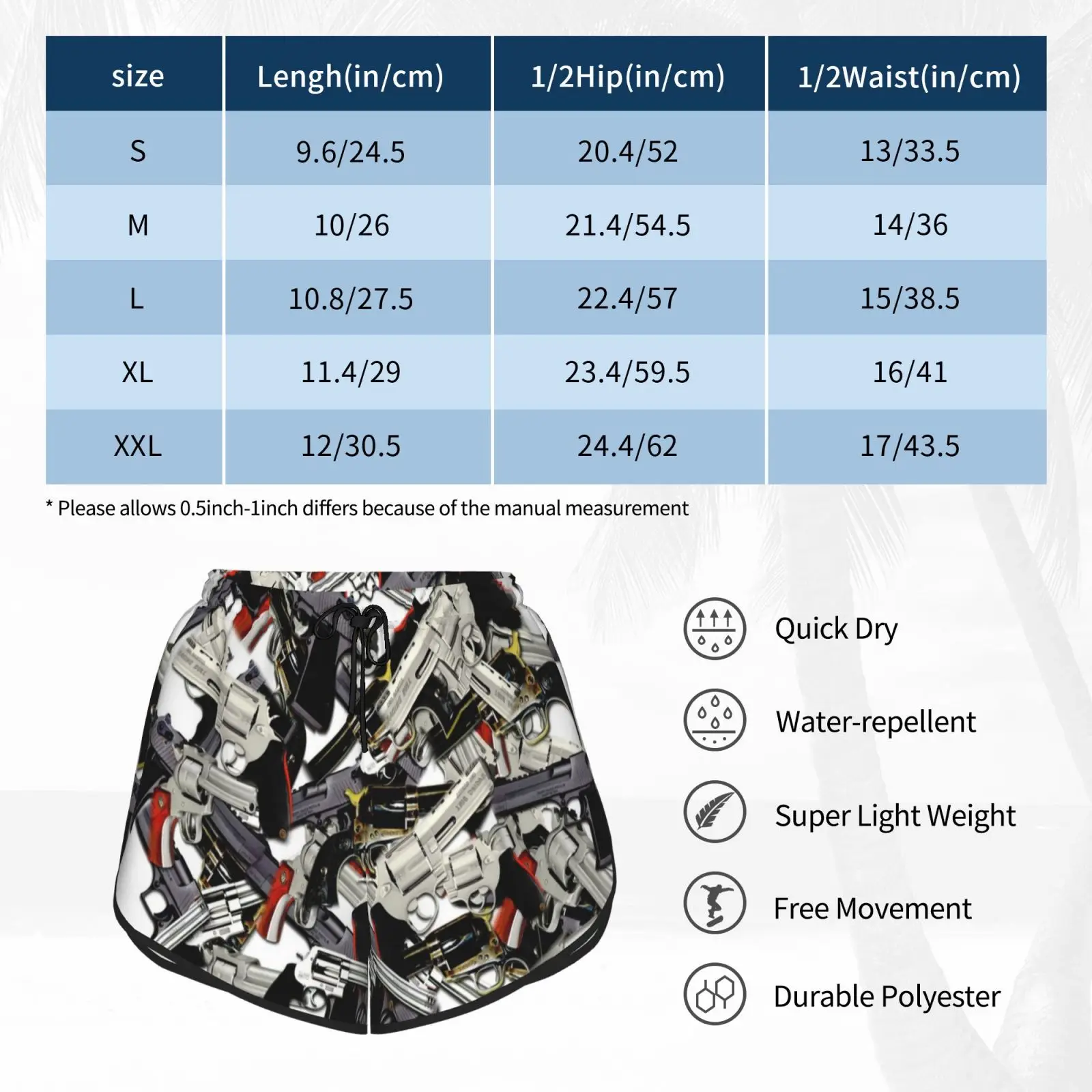 

Pile Collage Swim Shorts Quick Dry Women Beach Short Gun Pistol Arms Handgun Shooter Thirty Eight Colt Luger American