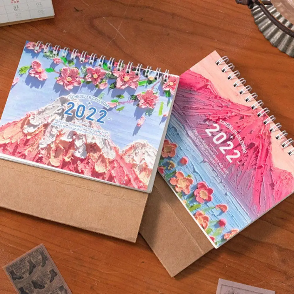 

Винтажный календарь с картиной маслом в виде катушки, новинка 2022, красочные настольные принадлежности, офисный годовой планировщик для дом...