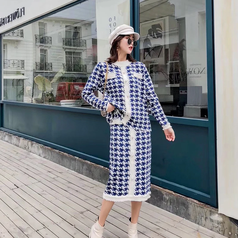 TWOTWINSTYLE клетчатый комплект из двух предметов для женщин свитер с круглым вырезом