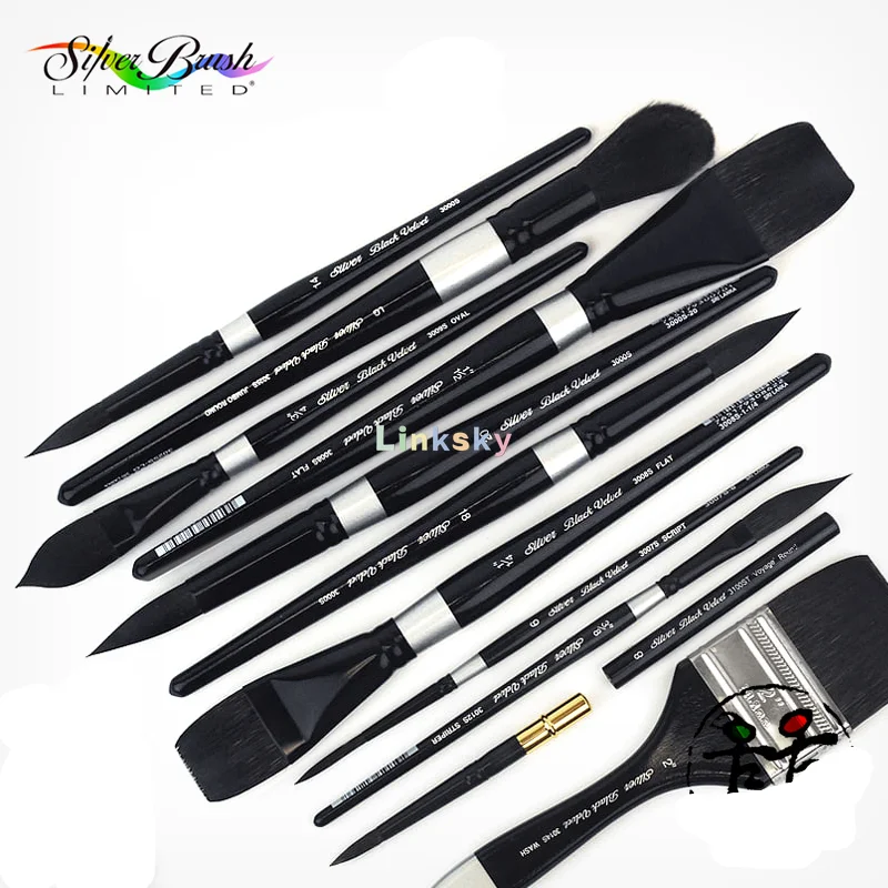 Серебряная Щетка из черного бархата акварель кисть для рисования ручка Набор