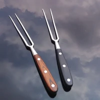 portable outdoor stainless steel barbecue tool wooden handle barbecue fork food fork meat fork new