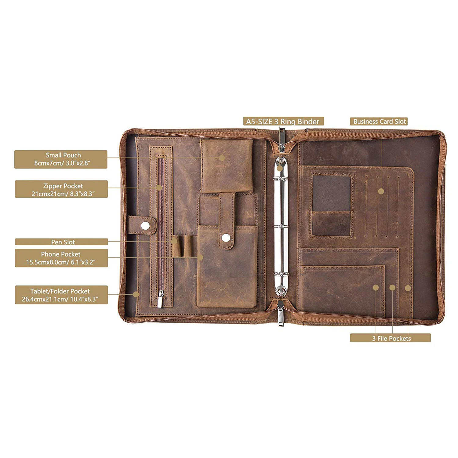 Ручная работа натуральная кожа A5 Sized 3 кольца папка для портфолио индивидуальная