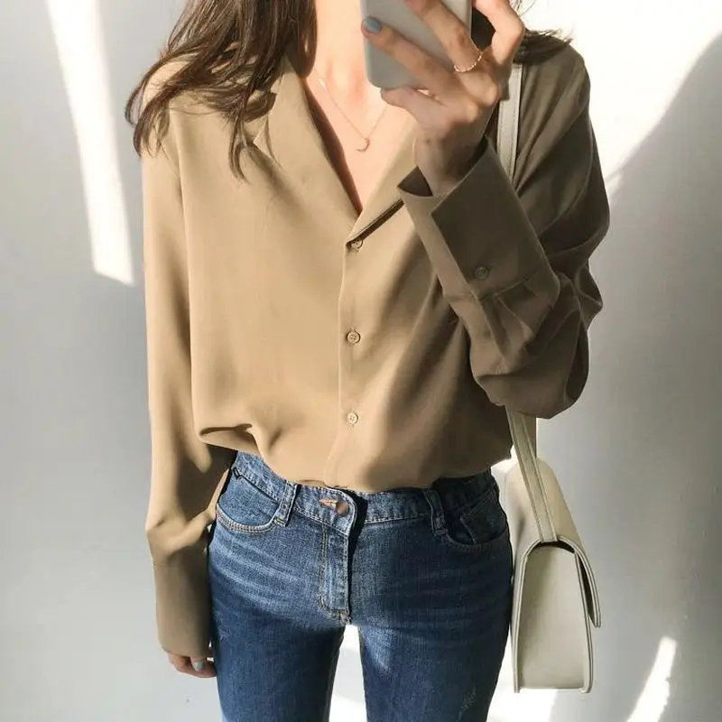 Женские топы и блузки однотонная белая офисная блузка шифон Туника с рукавами