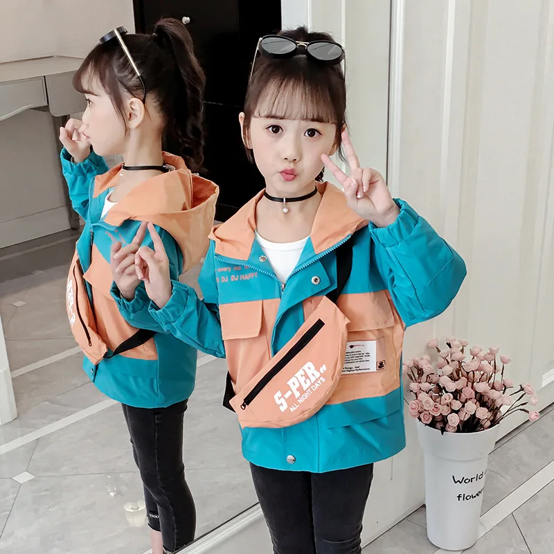 2019 new girl clothes spring autumn fashion Korean version girls coat letter printing children hooded long sleeve | Детская одежда и