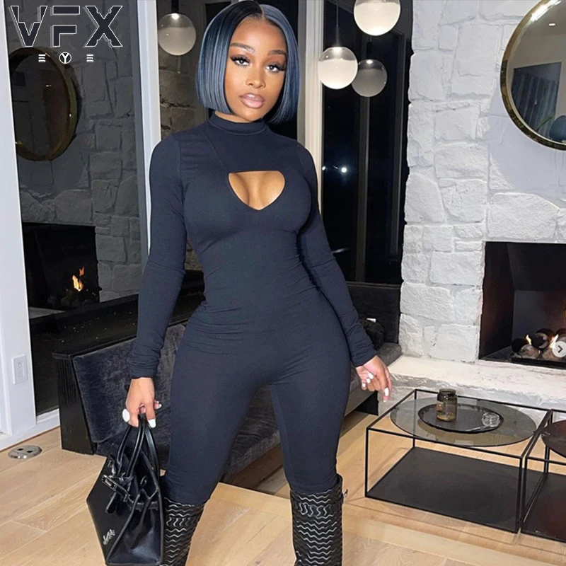 

Winter Christmas Women's Bodycon Jumpsuit Sexy Club Hollow Out Solid Color Bodysuit Ladies Clothes For New Year 2022 Tracksuit