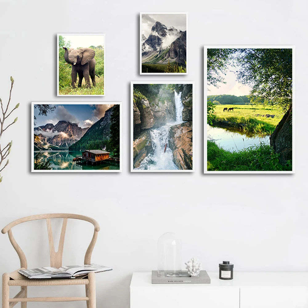 Холст плакат озеро пейзаж живопись скандинавский стены Искусство Слон