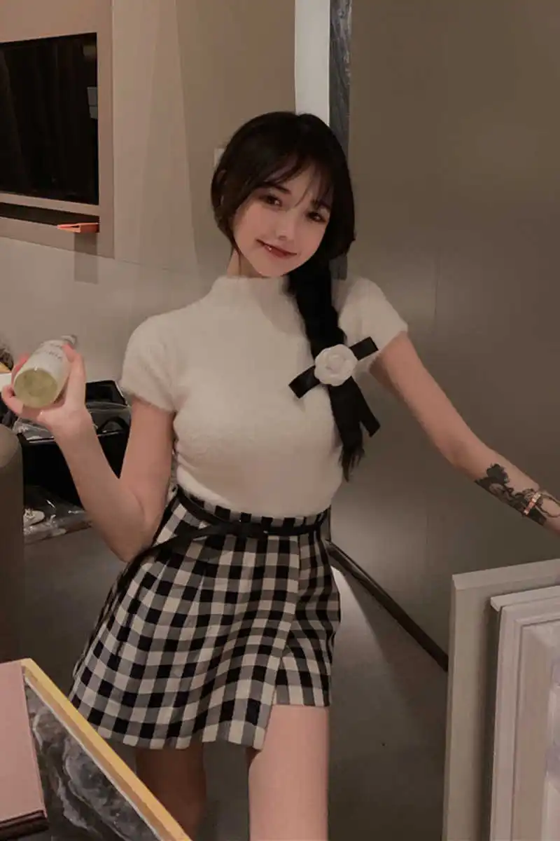 

Top And Skirt Set Two Piece Crop Skirts Women Sexy 2021 white Gothic Harajuku Korean Kawaii Y2K Sexy Fashion Ladies clothes