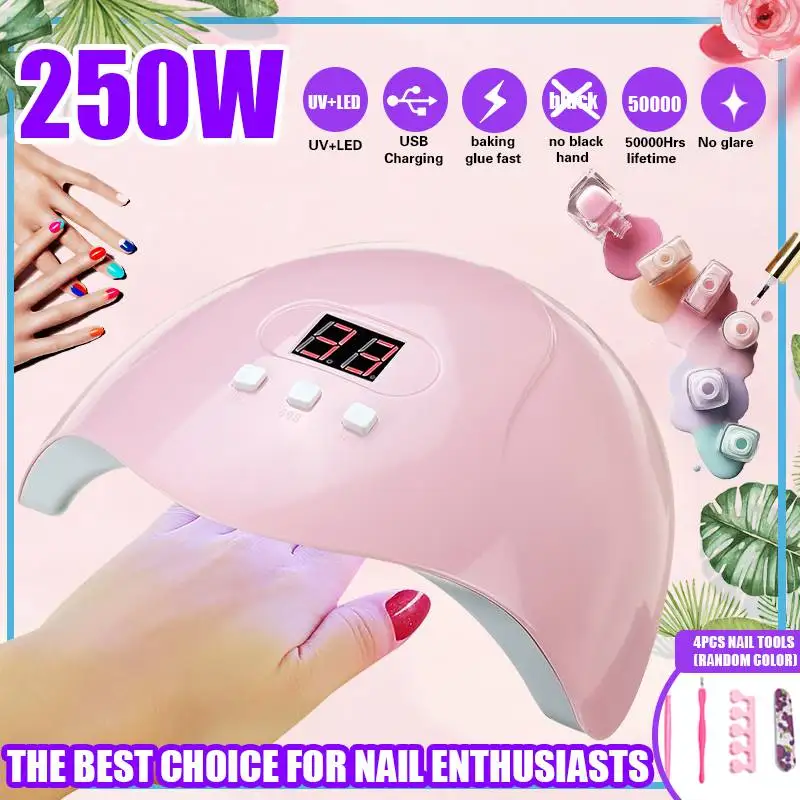 

250W UV LED Lamp Nail Dryer For All Gel Polish USB Portable Lamp Sunlight Fast Dry Smart Timing Nail Art Equipment