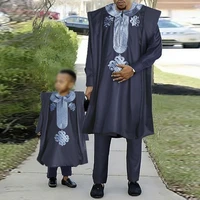 hd parents kids clothes african men agbada 3 piece sets children boys robe shirt pant suit embroidery dashiki muslim clothing