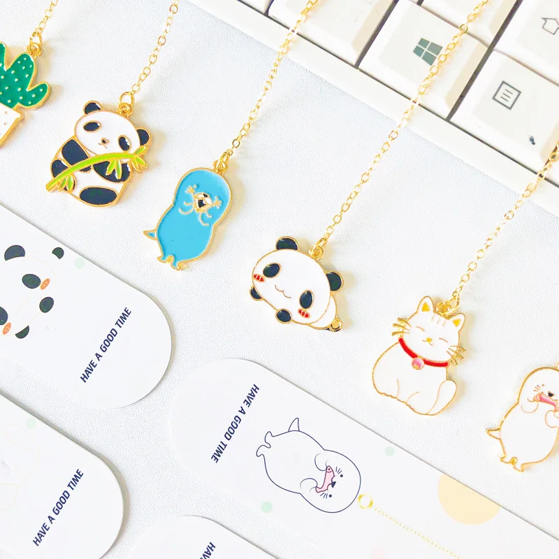 

1PC Otter Panda Cat Metal Chain Pendant Bookmark Marker of Page School Office Supply