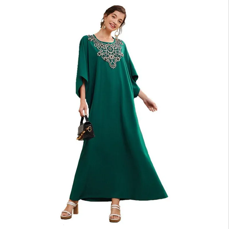 

Muslim Women Arabic Abaya Embroidery Long Dress Ramadan Islamic Turkish Middle East Kaftan Maxi Robe Gown Summer Loose Casual