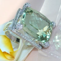 high quality elegant green big rhinestone crystal ring hollow wedding engagement rings jewelry for women lady gift accessories