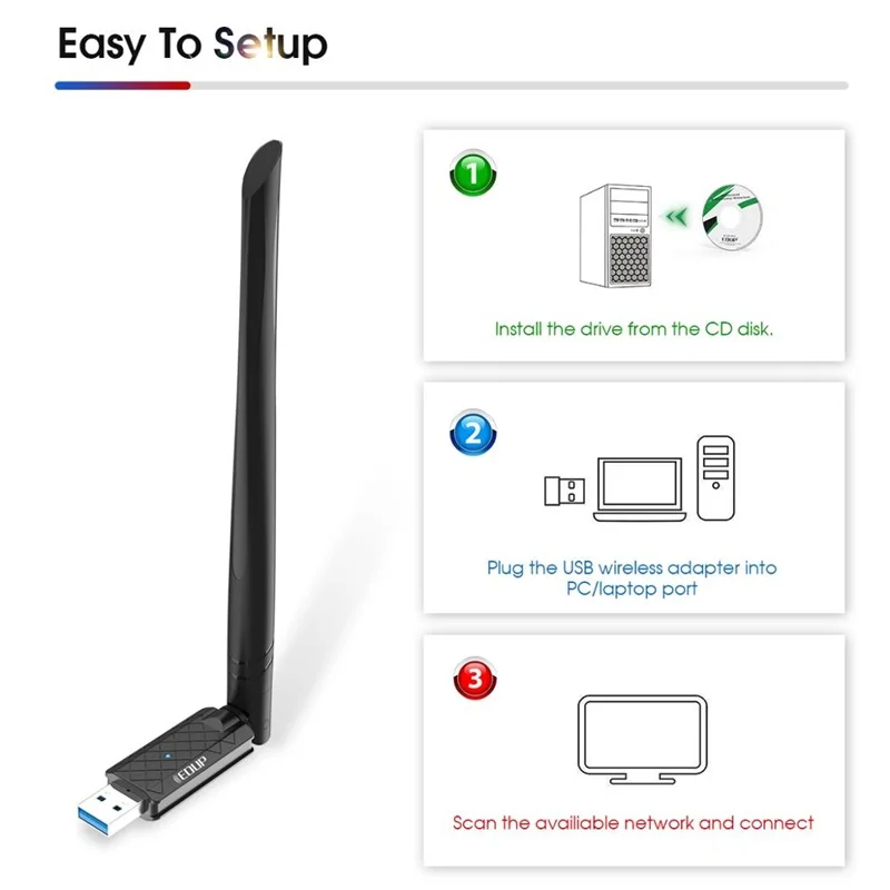 EDUP Wifi адаптер USB 3 0 AC 1300 Мбит/с двухдиапазонный 2 4G/5 8G беспроводная сетевая карта