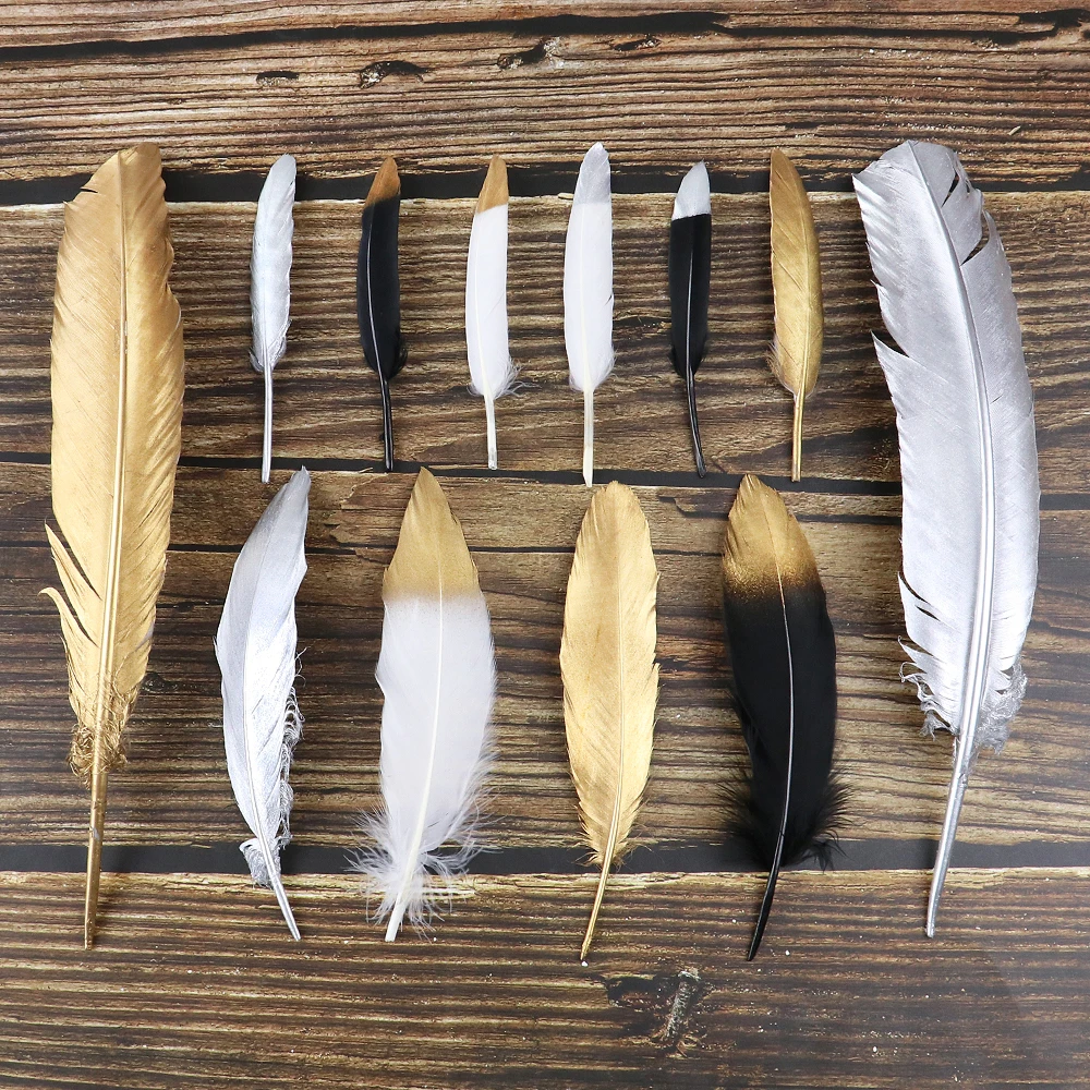 

Красивые золотые натуральные перья, гусиные/индейки, 10 шт./лот, оптовая продажа, для свадебных украшений, поделок, «сделай сам», аксессуары д...
