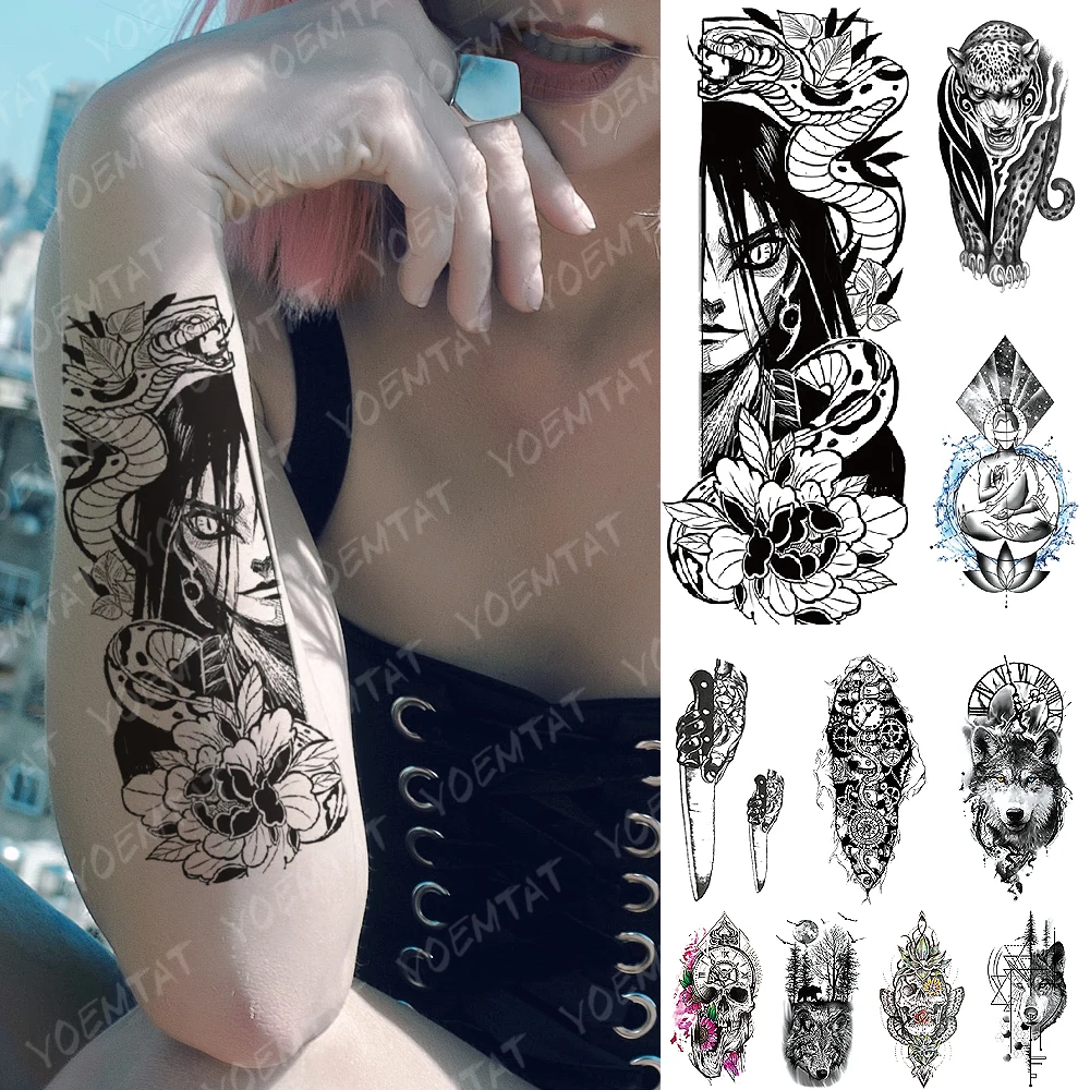 

Waterproof Temporary Tattoo Sticker Kurama Orochimaru Snake Flash Tattoos Old School Body Art Arm Fake Tatoo Women Men