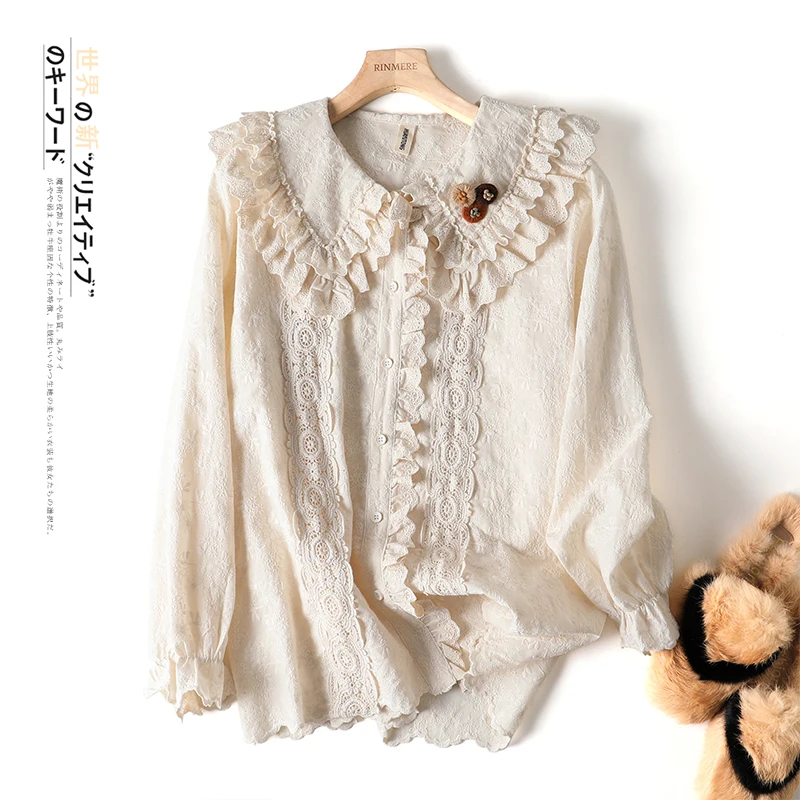 Новая Осенняя хлопковая рубашка в японском стиле с вышивкой Свободная Женская