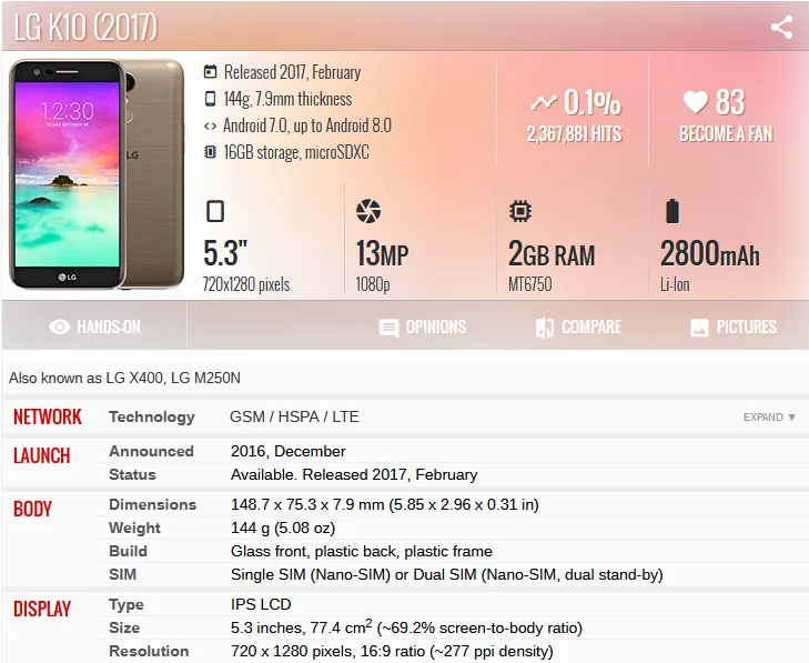 

5.3"For LG K10 2017 M250 M250N M250M M250DS Original LCD Display Touch Screen Digitizer Assembly with Bezel Frame replacement