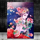 Алмазная 5D картина Японская женщина, полноразмерная круглая вышивка, тату для леди, цветок, вышивка крестиком, 3D украшение для дома