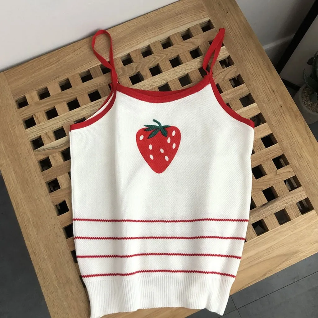 Майка женская трикотажная с принтом фруктов на бретельках|Топы| |