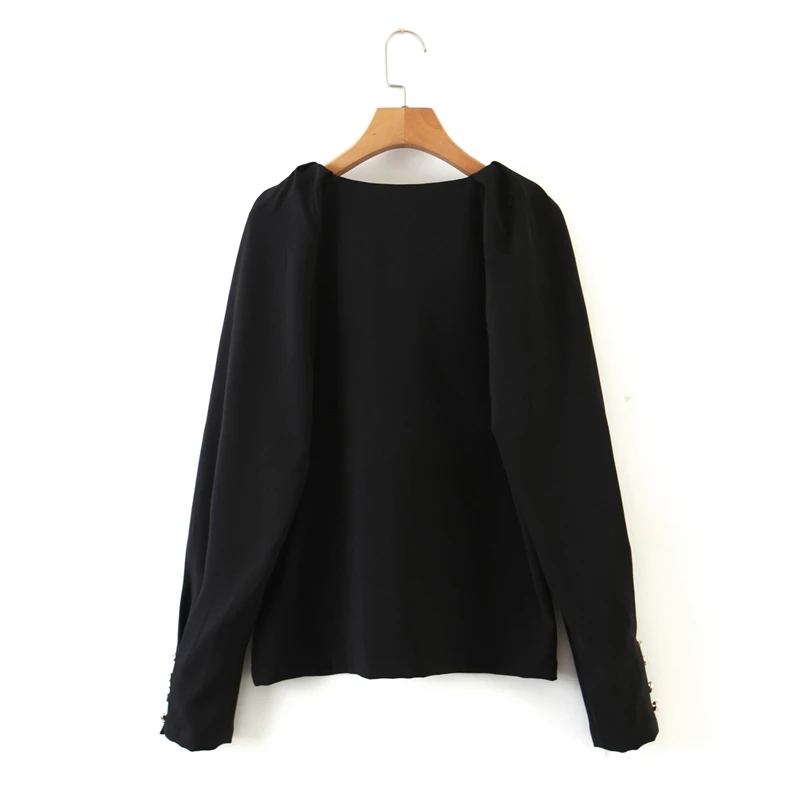 

New Fashion Office Lady Black Blouse Button Puff Sleeve Thicken Spring Tops Women Casual Street wear Shirts Female XZ2512