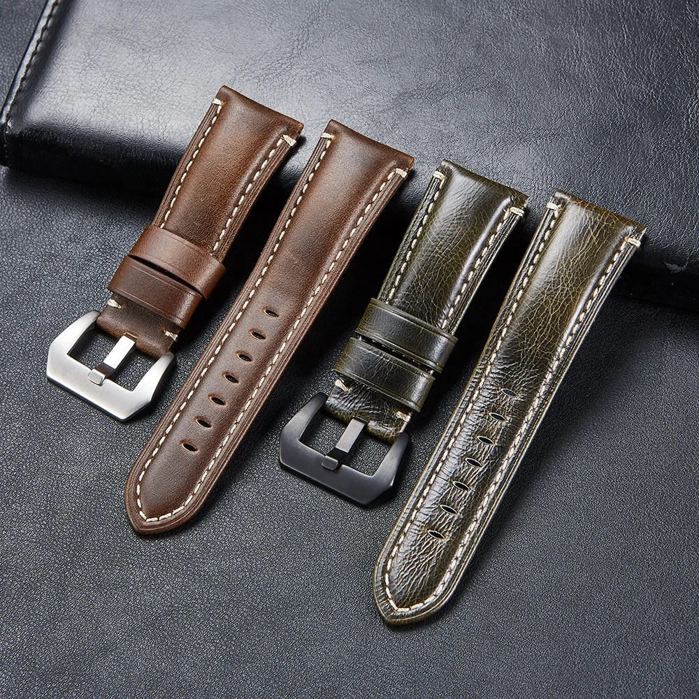 

FUYIJIA Top Brand Men Strap 22MM Handmade Cowhide Watch Band 20MM 24MM Genuine Leather Belt Steel Pin Buckle Soft Watchbands 26