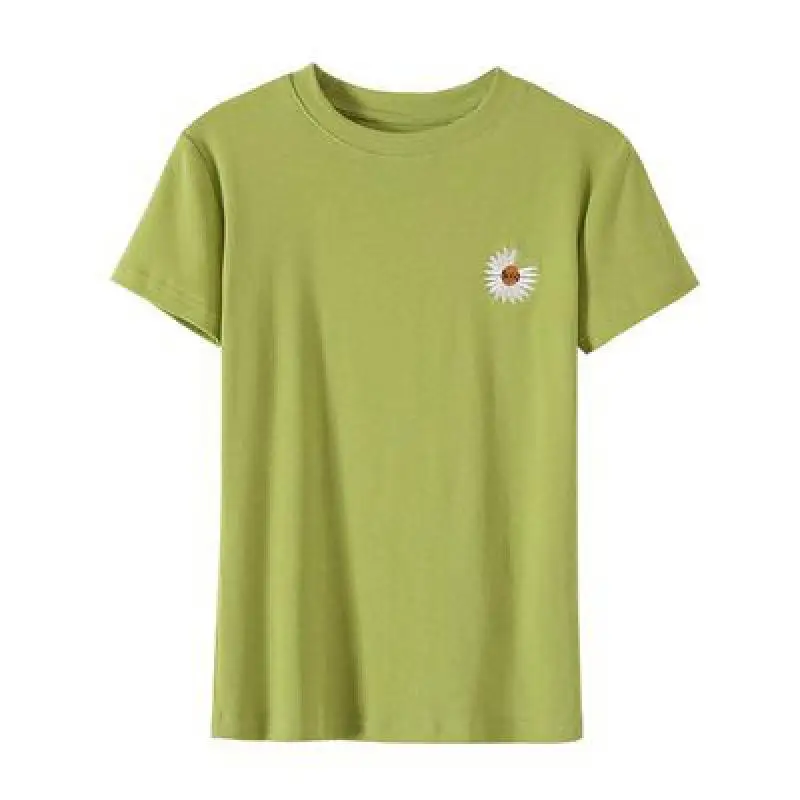 Женские хлопковые футболки с вышивкой ромашек повседневные черного белого