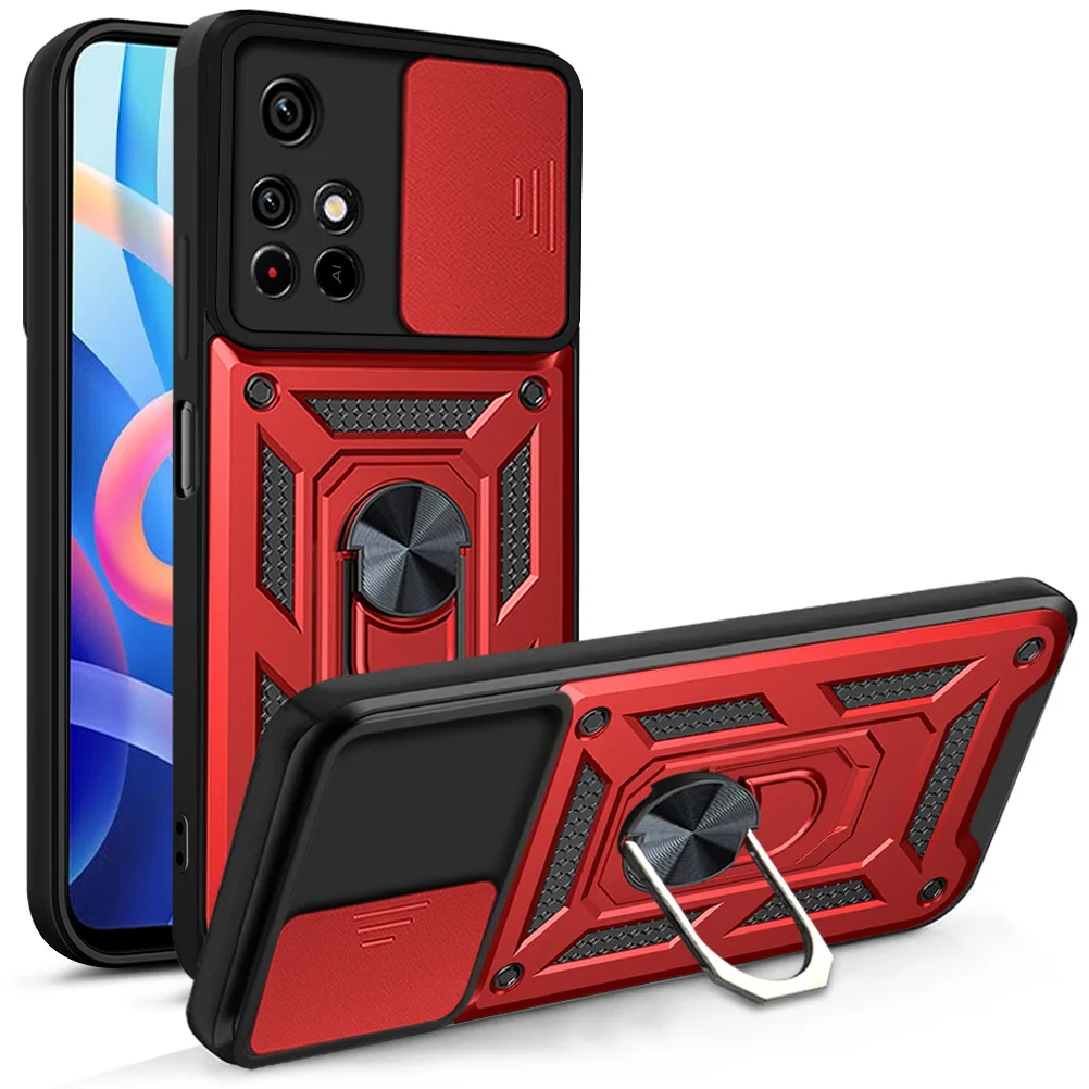 

Armor Rugged Phone Case For Xiaomi Redmi NOTE 11 PRO PLUS With Ring Stand Push Window Shockproof Anti-fall Back Cover